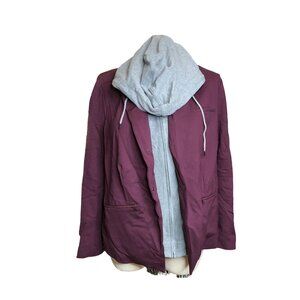 Torid Jacket Layered Hoody Burgundy Gray Stretch Womens 2 Zippered Pockets Darts